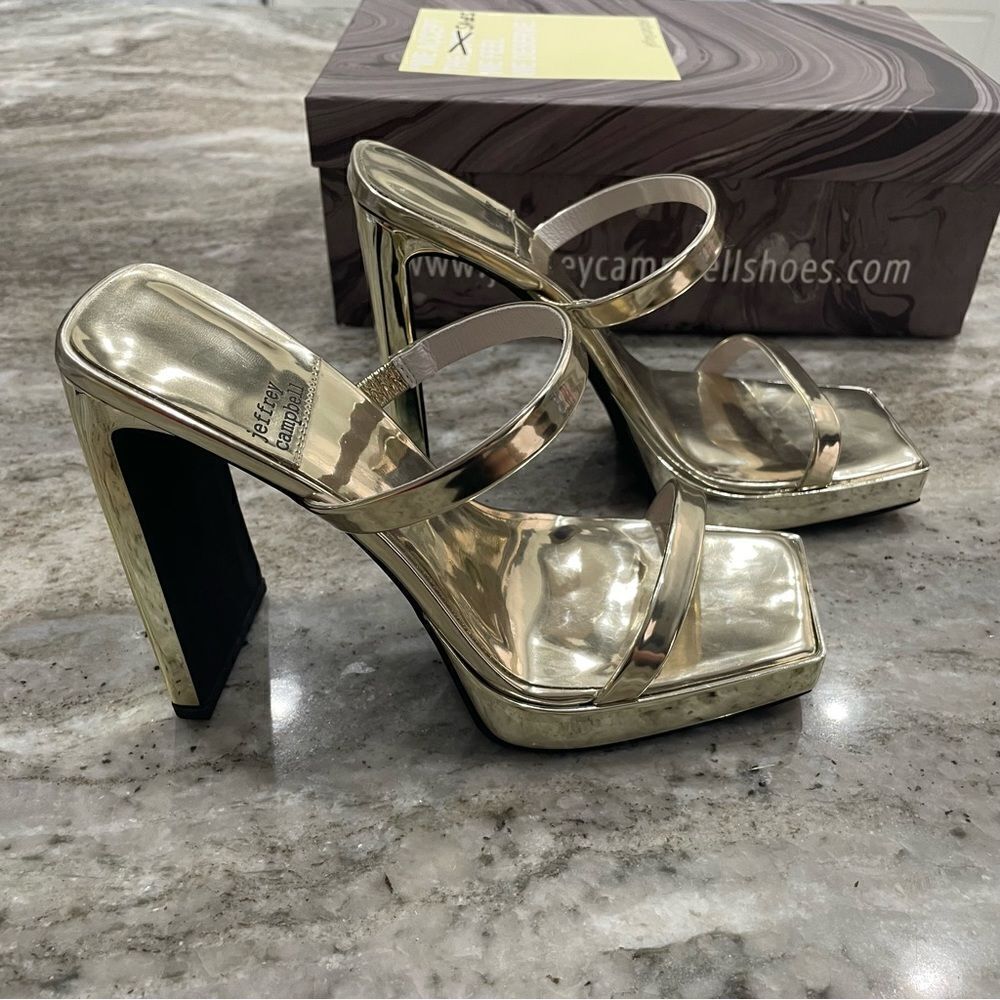 Nwt Jeffrey Campbell Gold Hustler Platform Sandal Size 7 - Picture 10 of 14